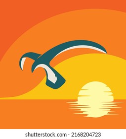 Logo A seabird swallow flying with sunset background vector illustration format. Very suitable for travel logos, applications and others