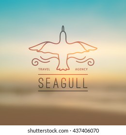 logo of seagull and waves, vector template for travel agency