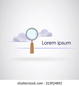 Logo Search cloud with magnifying glass and gray background. vector image