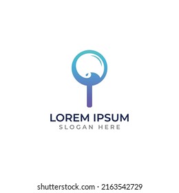 Logo search or find, logo search by combination, lab, moon, location, check, waves, and sun. Logo with simple editing.