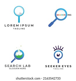 Logo search or find, logo search by combination, lab, moon, location, check, waves, and sun. Logo with simple editing.