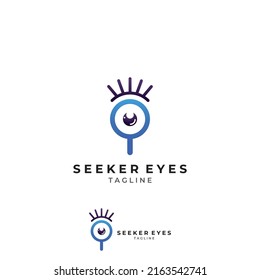 Logo search or find, logo search by combination, lab, moon, location, check, waves, and sun. Logo with simple editing.