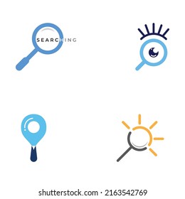 Búsqueda o búsqueda de logotipos, búsqueda de logotipos por combinación, laboratorio, luna, ubicación, cheque, olas y sol. Logo con edición simple.