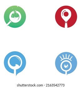 Logo search or find, logo search by combination, lab, moon, location, check, waves, and sun. Logo with simple editing.