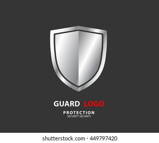 Logo Security Company. Vector Silver Shield For Protection, Illustration 