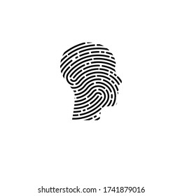 Logo security. Profile of person with fingerprint in his head. Info security icon. ID sign