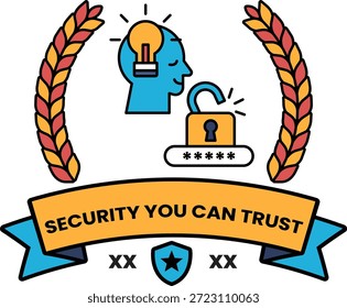 A logo for security you can trust. A man with a light bulb on his head is holding a key to a lock