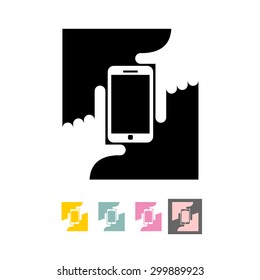 Logo Selfie. Hands and phone. Vector illustration