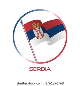 Logo of Serbia. Composition with waving flag, circle and flagpole for badge, label, pin, etc. vector Design EPS 10
