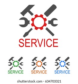 Logo service with key, screwdriver and hammer - stock vector