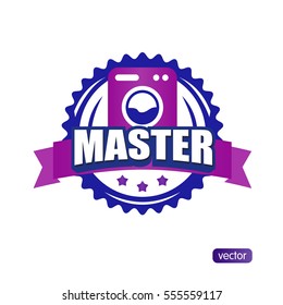 Logo Service lettering Brand symbol. Vector illustration emblem. Text service and washing machine. For business repair washing machine or service and sales. 