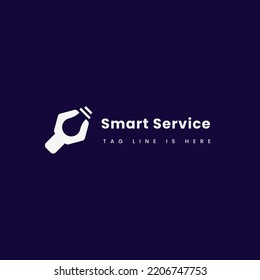 logo services and smart think, combination wrench and light bulb.