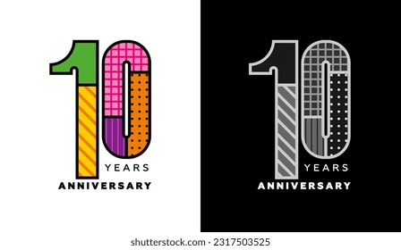 Logo set for 10th anniversary, decade sign, colorful logo for holiday event, invitation, congratulations, web template, flyer and booklet, retro symbol, color logo