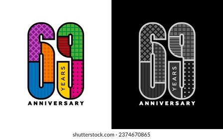 Logo set for 69th birthday, sixty-ninth birthday, colorful logo for celebration event, invitations, congratulations, web template, flyer and booklet, retro symbol