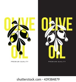 Logo Set about olive oil, vector illustration logos isolated on a white background, simple logos with olives and olive oil, black and yellow color design symbols