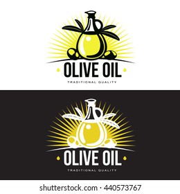 Logo Set about olive oil, vector illustration logos isolated on a white background, simple logos with olives and olive oil, black and yellow color design symbols