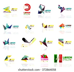 Logo set, abstract geometric business icons, paper style with glossy elements