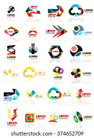 Logo set, abstract geometric business icons, paper style with glossy elements