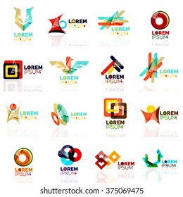 Conjunto de logotipos, iconos de negocios geométricos abstractos, estilo de papel con elementos brillantes