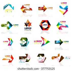 Logo set, abstract geometric business icons, paper style with glossy elements