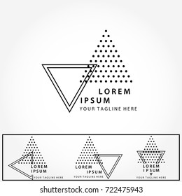 Logo set. Abstract geometric minimalist halftone logos.Triangle and dots.Modern trendy logo types.Typography design.Vector illustration.