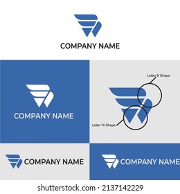 Logo set of B and W, W and B Wings Design with variation colors. Vector illustration. Stylized geometric shape wings logomark.