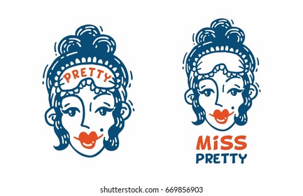 Logo set beautiful girl with a bandage for sleep Miss Pretty 