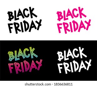 Logo set for Black Friday sales discount. Cartoon lettering in different style. Emblem for web design, banners, coupons, applications and posters. Vector illustration