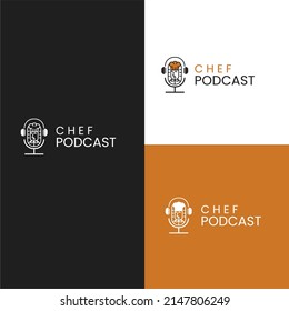 Logo-Set von Chef Podcast. Logo-Vektorgrafik. Das Logo des Podcast-Essens entwirft Vektorgrafiken.