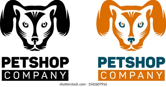 Logo set - color and black drawing, cat and dog icon in one head symbol, change. Vector illustration, silhouette for pet shop, design, tattoo, isolated on white background.