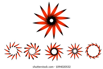 Logo set in colors black and red, the shape of a flower, the shape of rotating blades, moving energy. 6 pieces, consisting of 12 elements;gradient popular style.