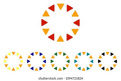 Logo set in colors orange,yellow,black,green,blue;12 triangles in form of pizza. 6 objects isolated,consisting of 12 elements,for kids decoration,holidays,circus,circle flag