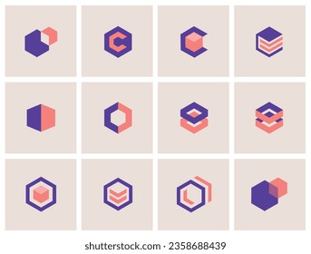Logo Set, Design Elements, Hexagon, creative modern geometric logo icon set for business as vector illustrations, company corporate design, visual identity