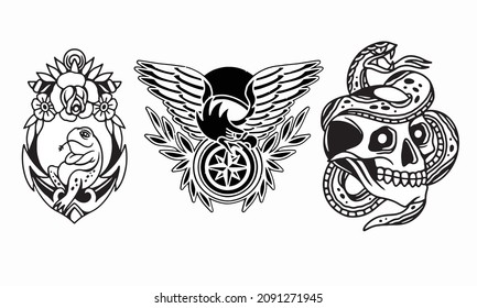 logo set design of frog, eagle and head skull and snake vector design