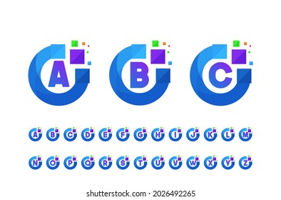 Logo set of digital alphabet design. Technology fonts with circle concept
