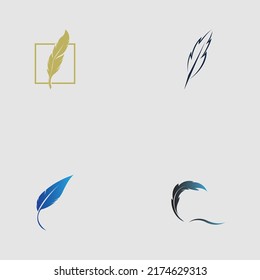 Logo-Set mit Feder, Vektorgrafik-Design auf grauem Hintergrund