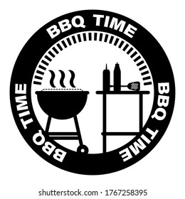 logo set for grill. Summer vacation, picnic in nature or backyard. Vector on white and sand background