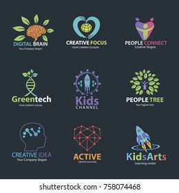 Logo set for idea, kids, family, people, brain, eco, space. collection creative logo, design template