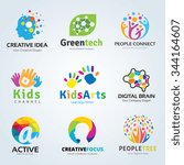 
Logo set Kids arts and creative brain idea symbols collection for family, Ecology, Green technology, People colorful icons, vector brand identity concept.