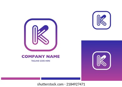Logo set letter K with gradient on 3 different backgrounds. Vector graphic design company logo. Editable vector design.