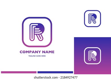 Logo set letter R with gradient on 3 different backgrounds. Vector graphic design company logo. Editable vector design.