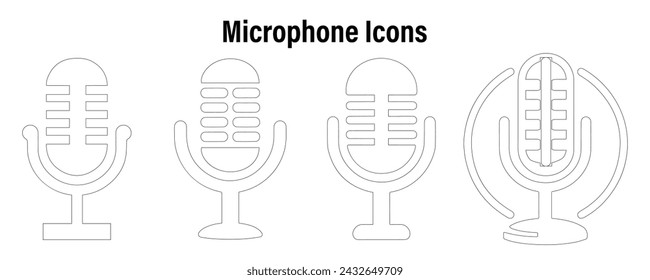 Logo-Satz von Mikrofonsymbolen. Alternatives Symbol für ein Mikrofon. Karaoke-Mikro. Mikrofon für Podcasts. Symbole für mobile Geräte und das Internet. Vektorgrafik