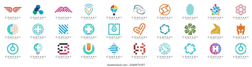 Logo set modern and creative branding idea collection for business company. simple logos, minimalist, abstract vector design.