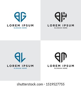 Logo Set modern graphic design BG, BH, BL, BM, Inspiring logo design for all companies. -Vectors