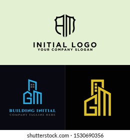 AM logo set and modern graphic design, Inspirational logo design for all companies and the initial concept of GM logo set with vector building templates for construction.