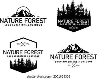 Logo set mountain forest minimalist silhouette adventure and outdoor