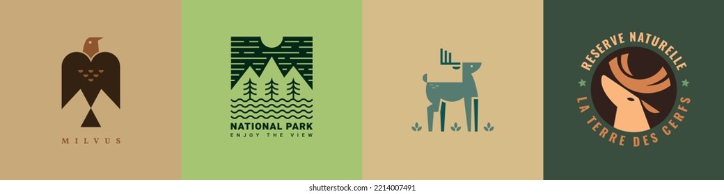 logo set for nature reserves or associations concerned with animals and the environment. vector design of deer, eagle and national park. 