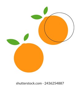 Logotipo de conjunto de frutas cítricas naranja con hoja en Vector, Doodle, contorno, línea, mínimo, plano Ilustración	