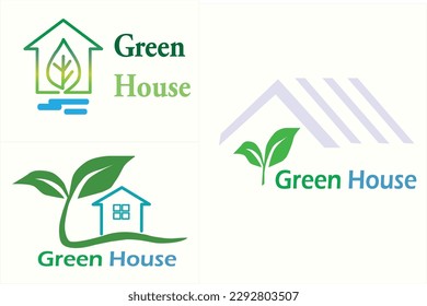 Logo set. Rumah hijau (Green House). ide dari tanaman hijau hidtoponik atau kebun 