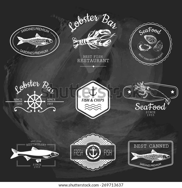 Logo Set Seafood Restaurant Bar Picture Stock Image Download Now